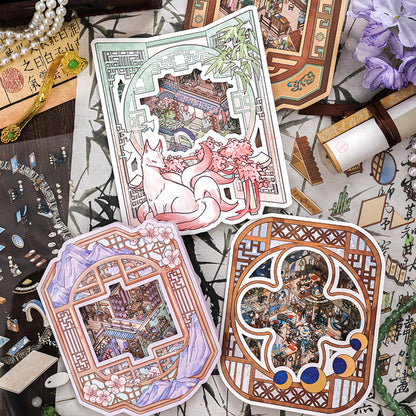 Ancient-Style Architecture 3D Sticker | 4 Cute Miniature Scene