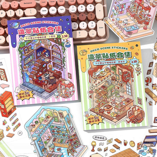 Simulation Management 3D Sticker Material Book | 10 Cute Miniature Scenes