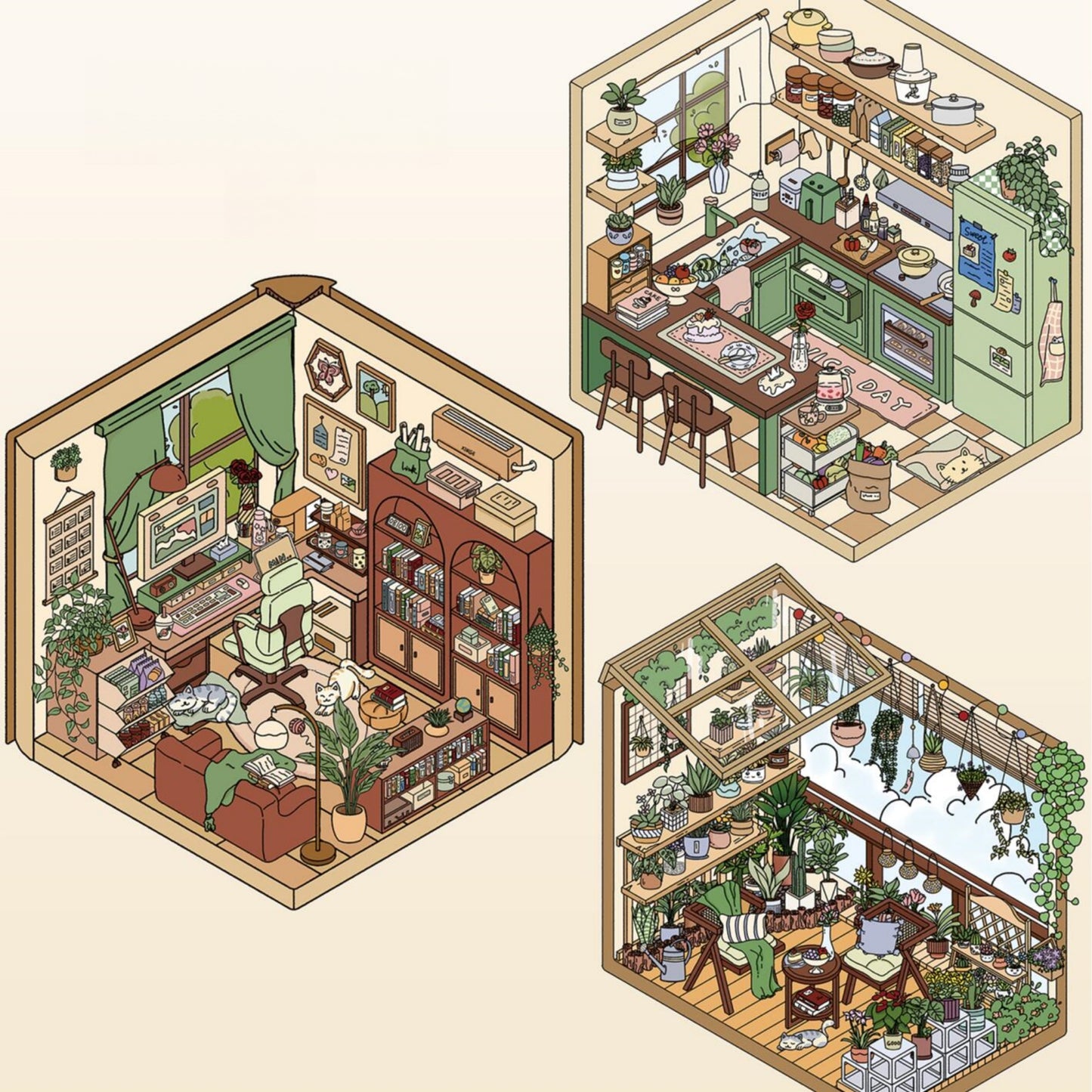 Comfortable Home 3D Sticker | 3 Cute Miniature Scenes