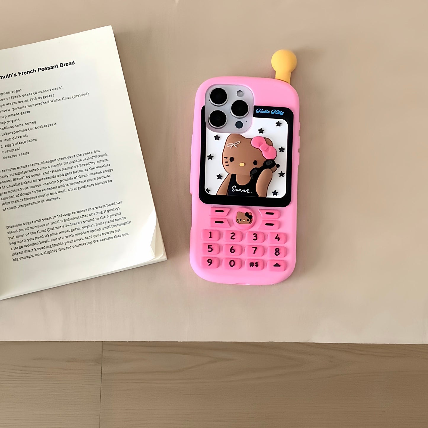 Pink Black Kitty Telephone Silicone Phone Case