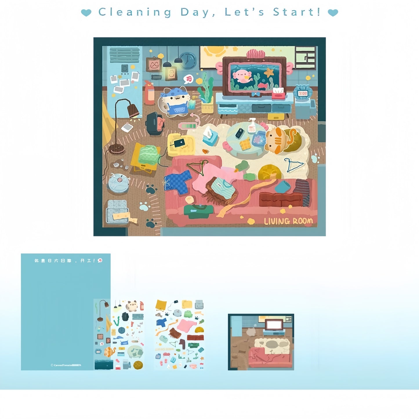 Cleaning Up Series 3D Sticker | 4 Cute Miniature Scenes