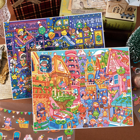 Christmas Town 3D Sticker | 2 Cute Miniature Scenes