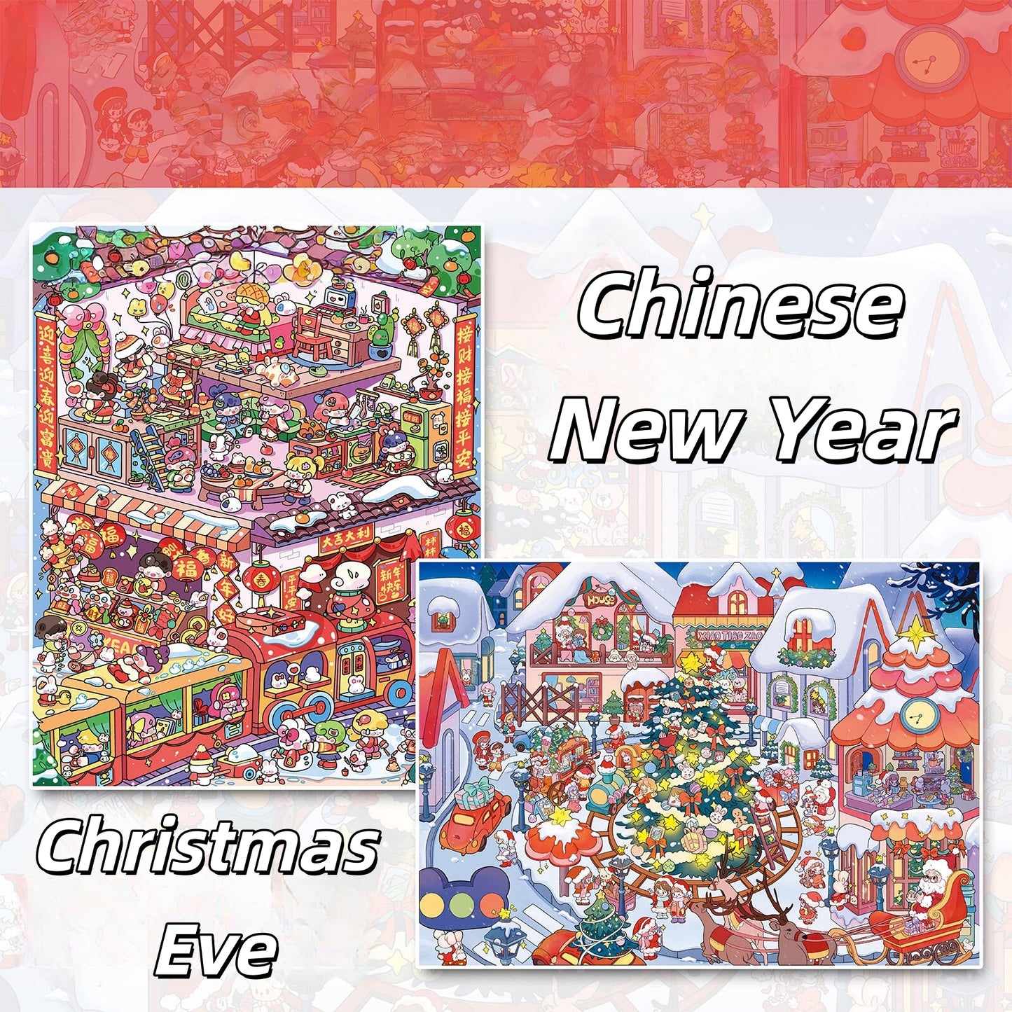 Happy Holidays 3D Sticker | 2 Cute Miniature Scenes