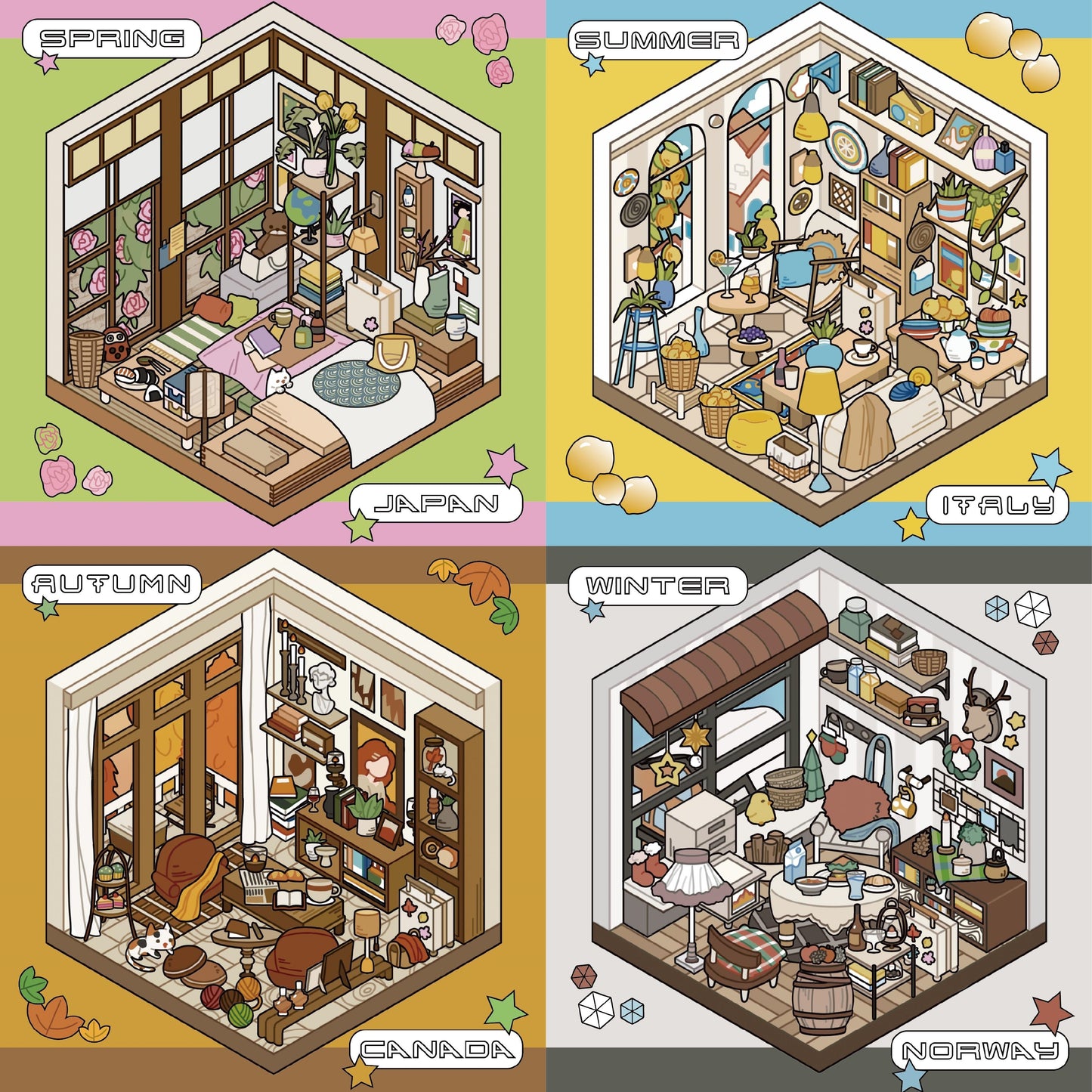 Travel Journal 3D Sticker | 4 Cute Miniature Scenes