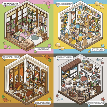 Travel Journal 3D Sticker | 4 Cute Miniature Scenes