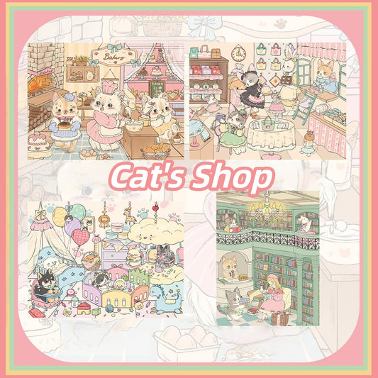 Cat's Shop 3D Sticker | 4 Cute Miniature Scenes