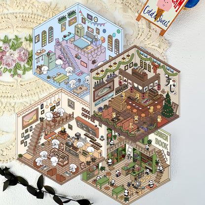 Tiny Animal's Shop 3D Sticker | 4 Cute Miniature Scenes