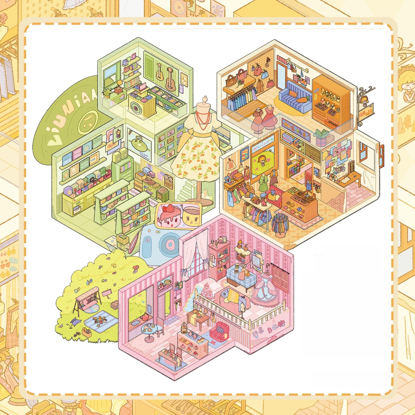 Retro Shop 3D Sticker | 3 Cute Miniature Scenes