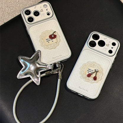 Cream White Lace Cherry Apple Acrylic Phone Case