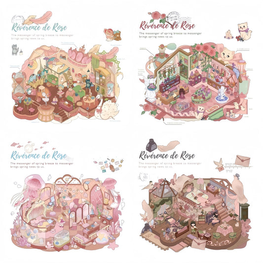Rose's Greeting 3D Sticker | 4 Miniature Scenes