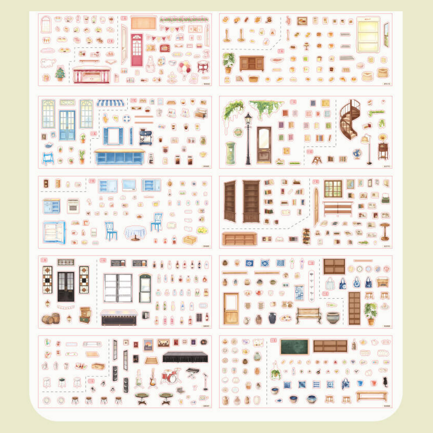 Tri-Fold Mini Corner Shop 3D Sticker | 6 Cute Miniature Scenes