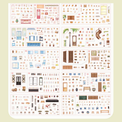 Tri-Fold Mini Corner Shop 3D Sticker | 6 Cute Miniature Scenes