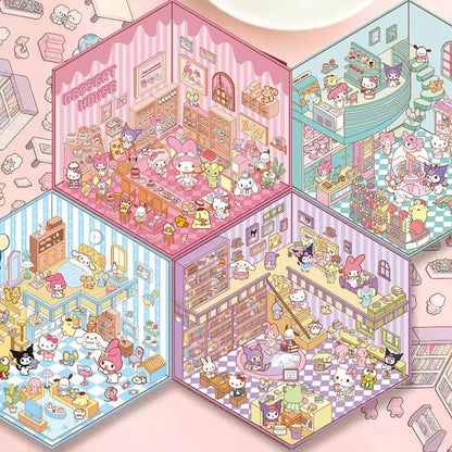 Sanrio Series 3D Sticker | 4 Cute Miniature Scenes