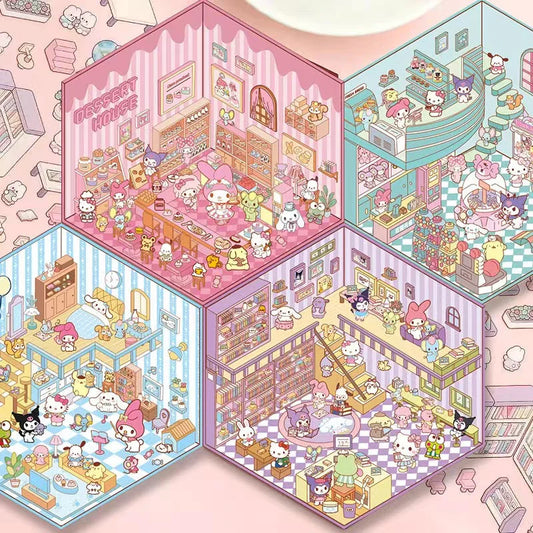 Sanrio Series 3D Sticker | 4 Cute Miniature Scenes
