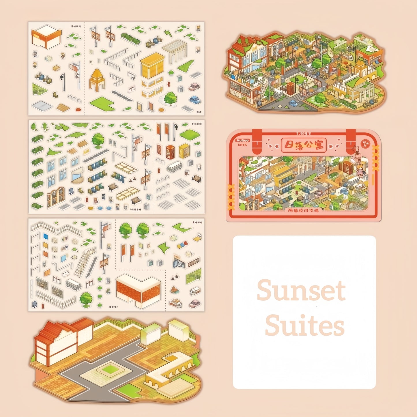 Streetscape 3D Sticker | 4 Cute Miniature Scenes