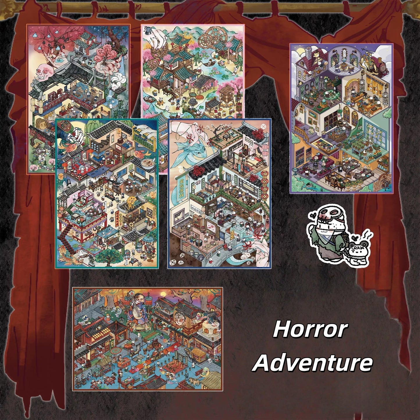 Horror Adventure 3D Sticker | 6 Cute Miniature Scenes