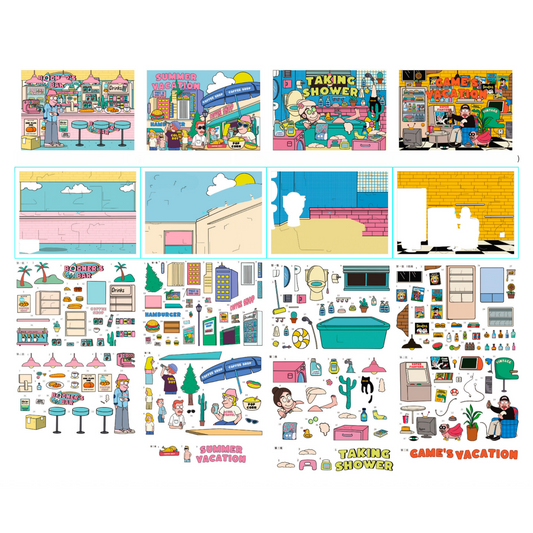 American Comic Life 3D Sticker | 4 Cute Miniature Scenes