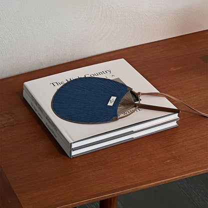 Bamboo Frame Denim Fan with Hanging Rope