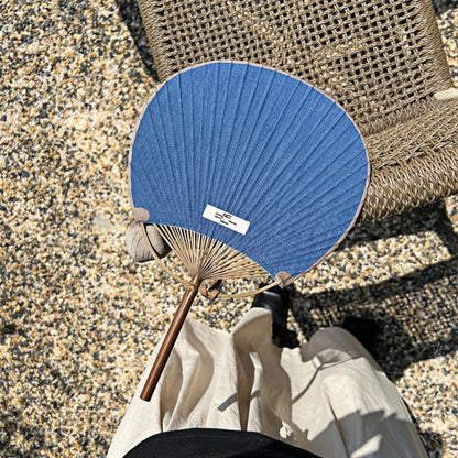 Bamboo Frame Denim Fan with Hanging Rope