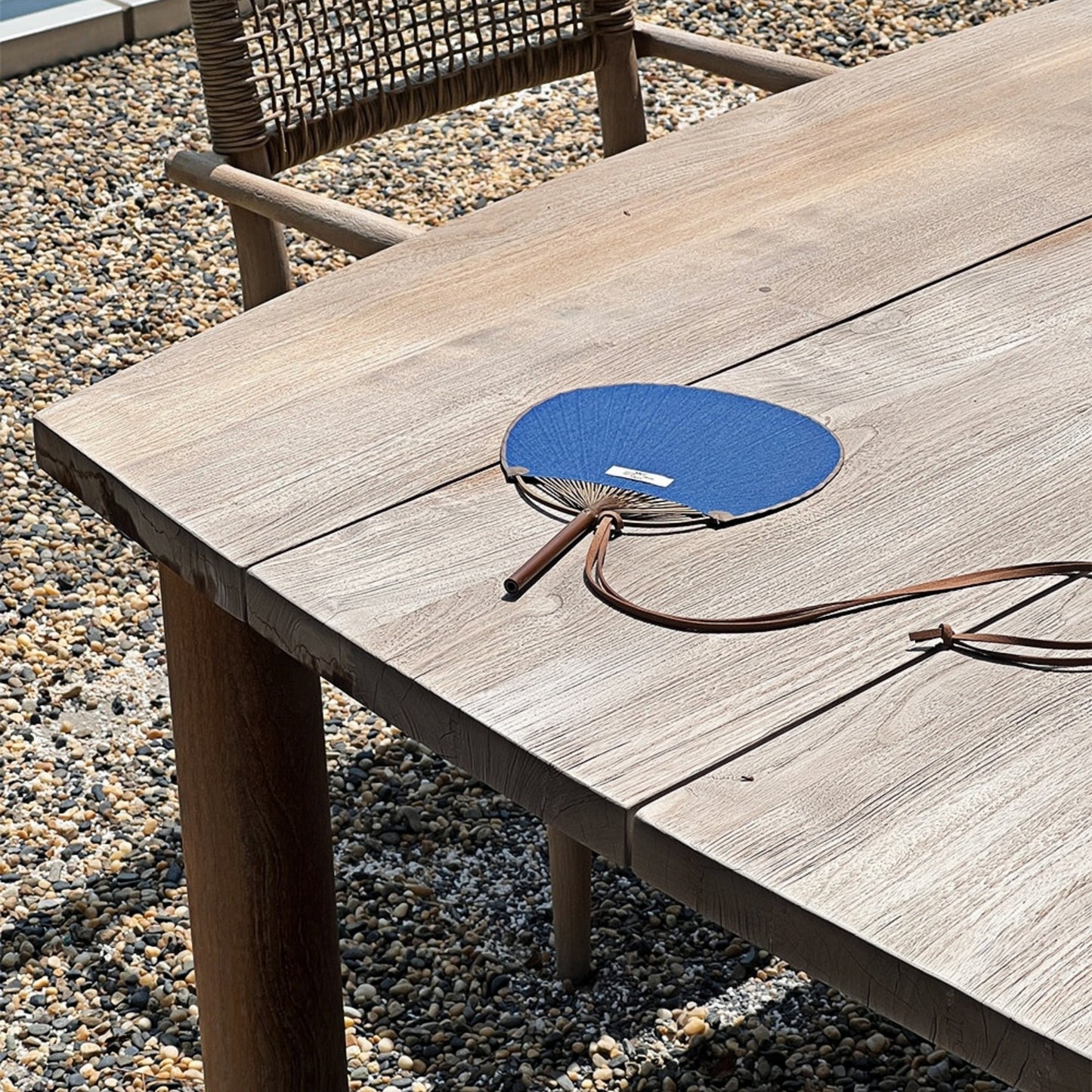 Bamboo Frame Denim Fan with Hanging Rope