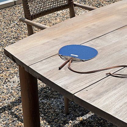 Bamboo Frame Denim Fan with Hanging Rope
