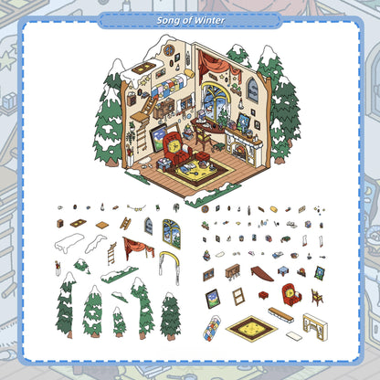 Four Seasons Song 3D Sticker | 4 Cute Miniature Scenes