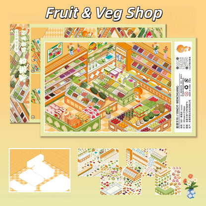 Shelf Display 3D Sticker | 4 Cute Miniature Scenes