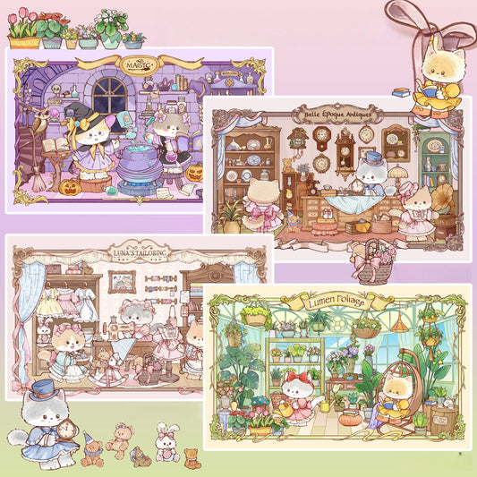 Cat’s World 3D Sticker | 4 Cute Miniature Scenes