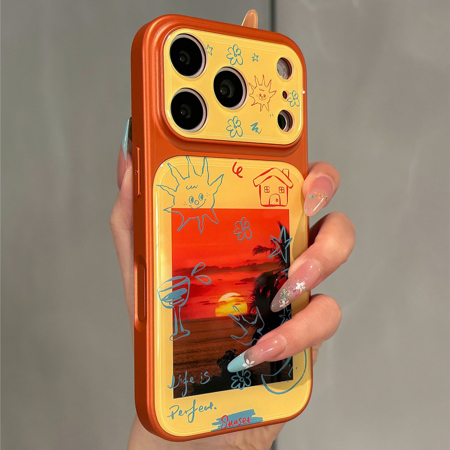 Beach Sunset Doodle Illustration Acrylic Phone Case