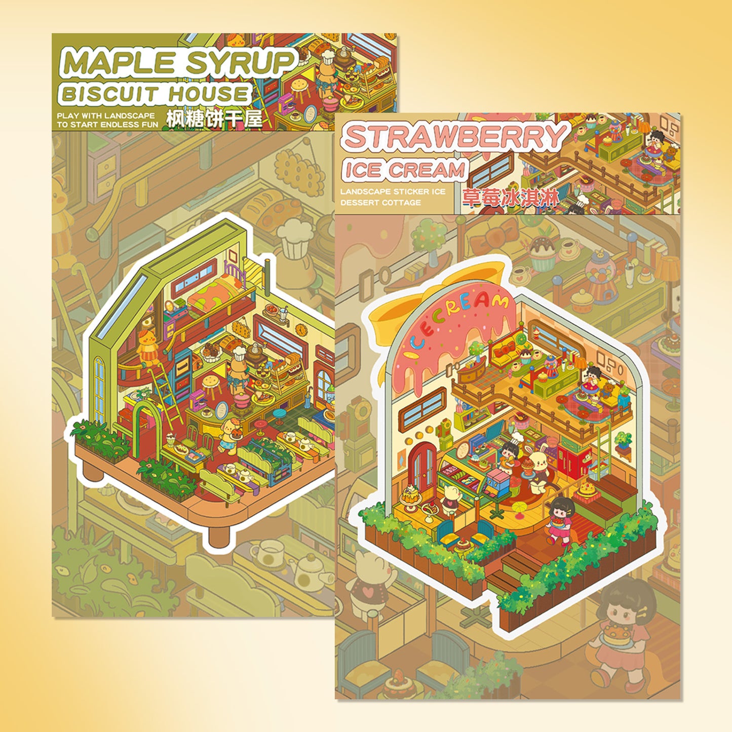 Flip Dessert House 3D Sticker | 2 Cute Miniature Scenes