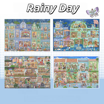 Rainy Day 3D Sticker | 4 Cute Miniature Scenes