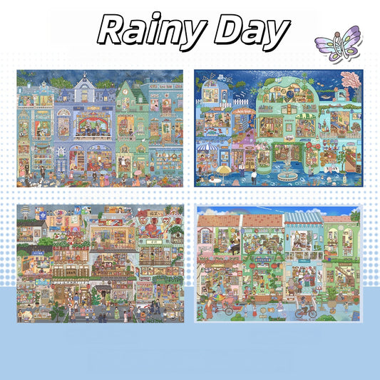 Rainy Day 3D Sticker | 4 Cute Miniature Scenes