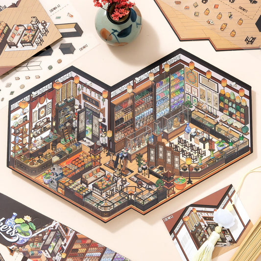 Quiet Shops 3D Sticker | 2 Cute Miniature Scenes