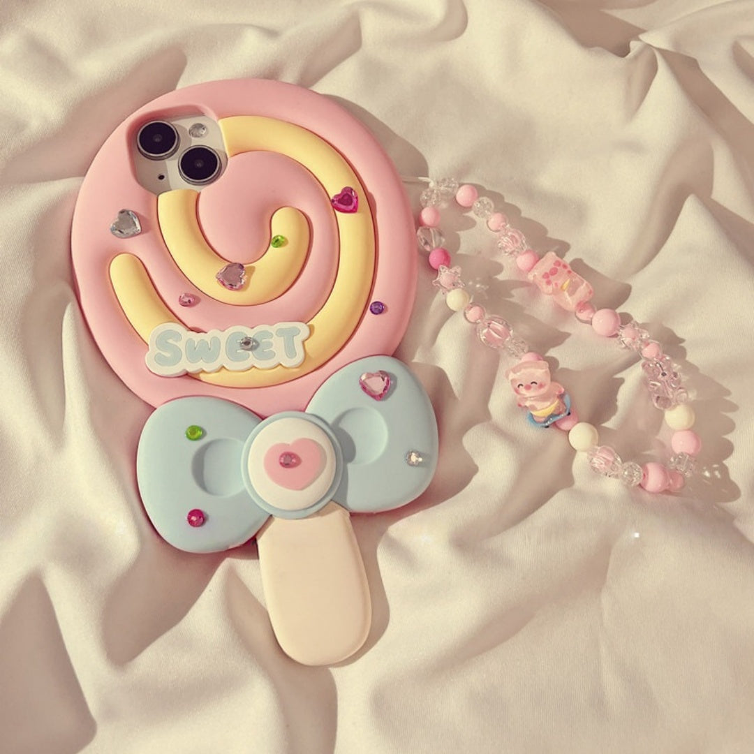 Colorful Diamond Bow Lollipop Silicone Phone Case