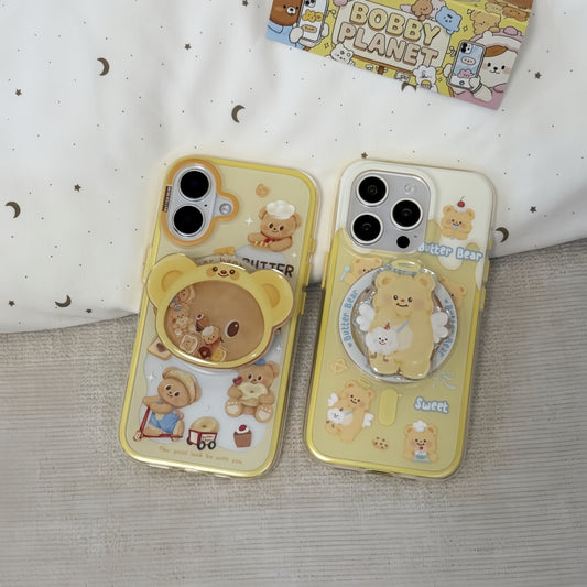Cartoon Butter Bear Magnetic Stand Silicone Phone Case