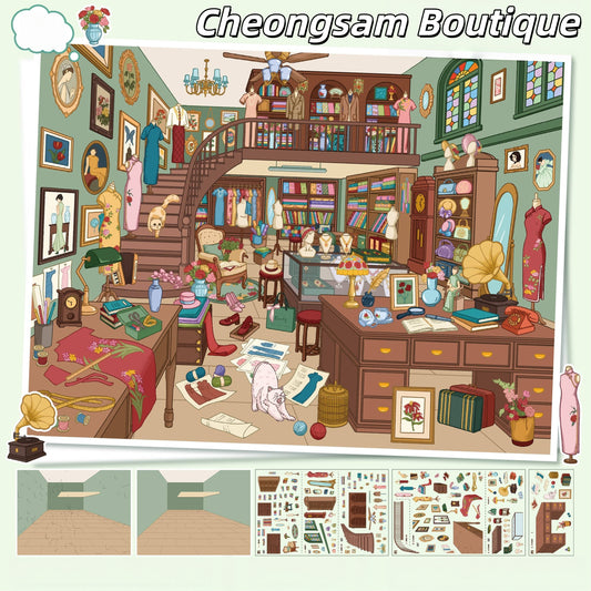 Traditional Shop 3D Sticker | 2 Cute Miniature Scenes