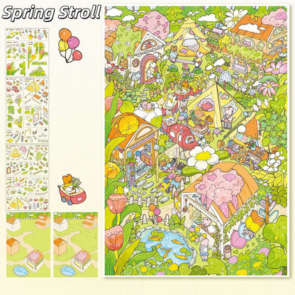 Springtime Whimsy 3D Sticker | 2 Cute Miniature Scenes