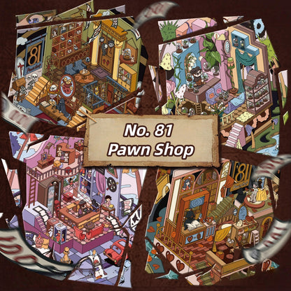 No. 81 Pawn Shop 3D Sticker | 4 Cute Miniature Scenes