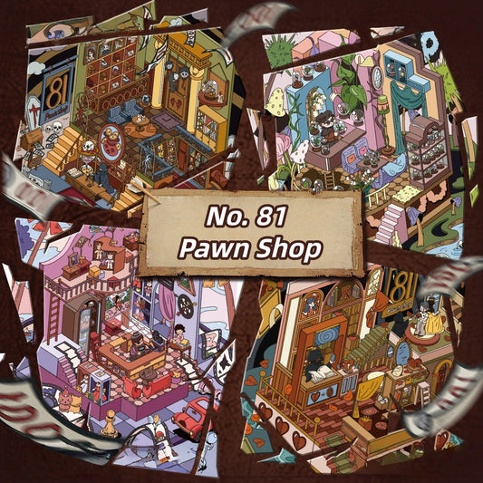 No. 81 Pawn Shop 3D Sticker | 4 Cute Miniature Scenes