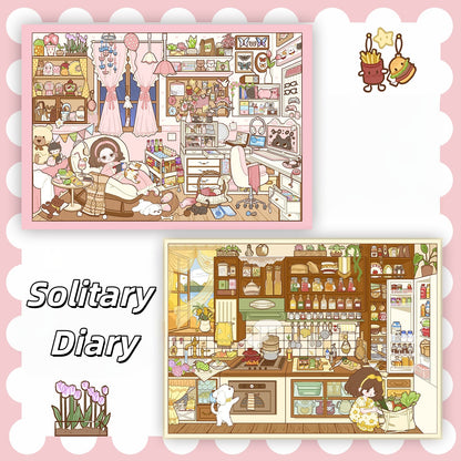 Solitary Diary 3D Sticker | 2 Cute Miniature Scenes