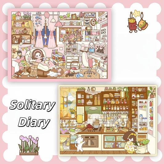 Solitary Diary 3D Sticker | 2 Cute Miniature Scenes