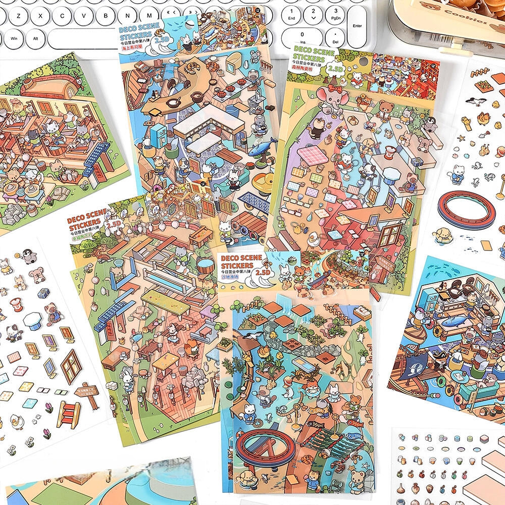 Simulation Management 3D Sticker | 4 Cute Miniature Scenes
