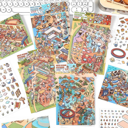 Simulation Management 3D Sticker | 4 Cute Miniature Scenes