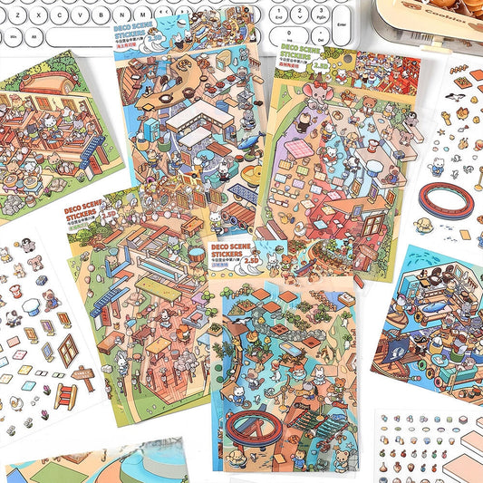 Simulation Management 3D Sticker | 4 Cute Miniature Scenes