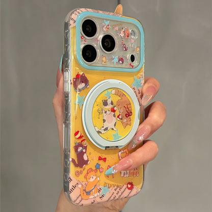 Cartoon Newspaper Kitten Magnetic Stand Acrylic Phone Case