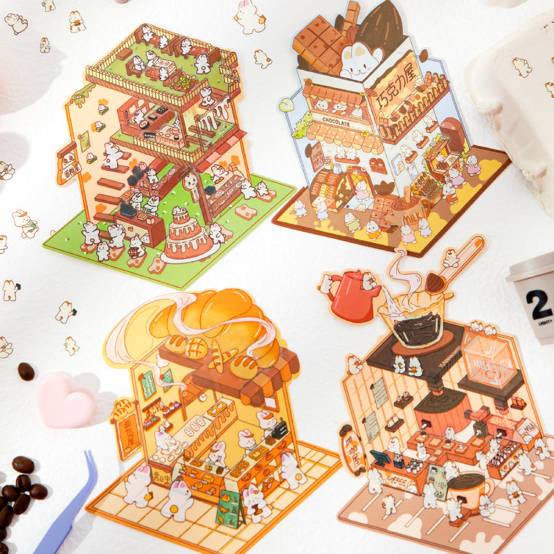 Bunny's Shop 3D Sticker | 4 Cute Miniature Scenes