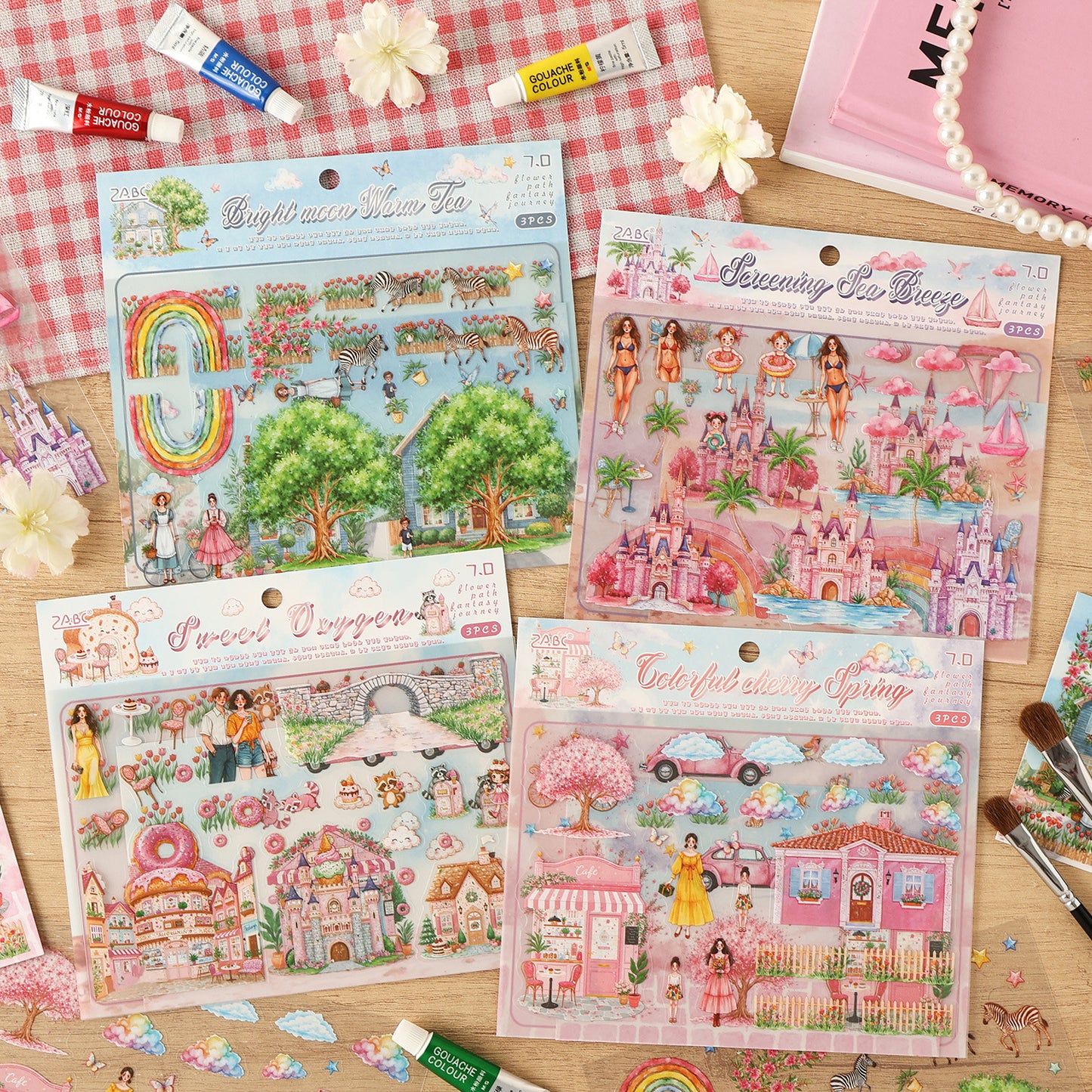 Breath of Blossoms 3D Sticker | 4 Cute Miniature Scenes