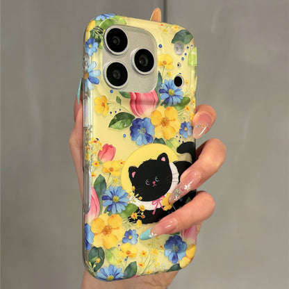 Oil Painting Flower Cat Acrylic Phone Case
