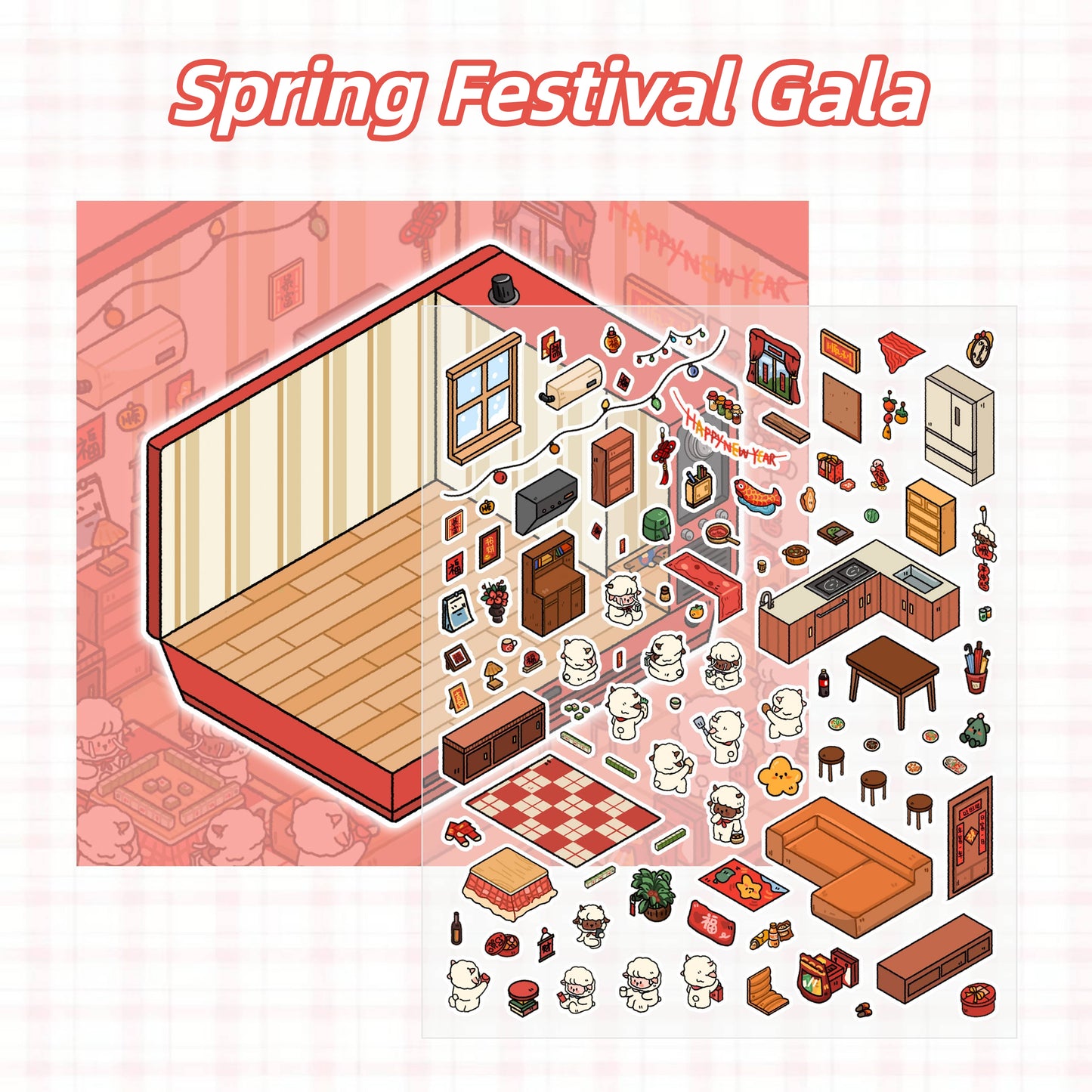 Lamb’s Daily Life 3D Sticker | 4 Cute Miniature Scenes