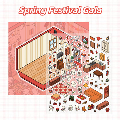 Lamb’s Daily Life 3D Sticker | 4 Cute Miniature Scenes